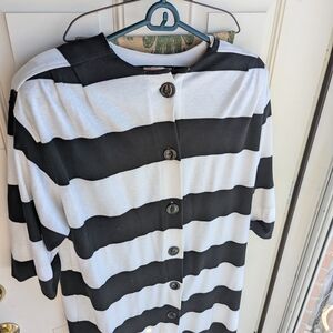 Longer Black and White Striped Button-Up Shirt